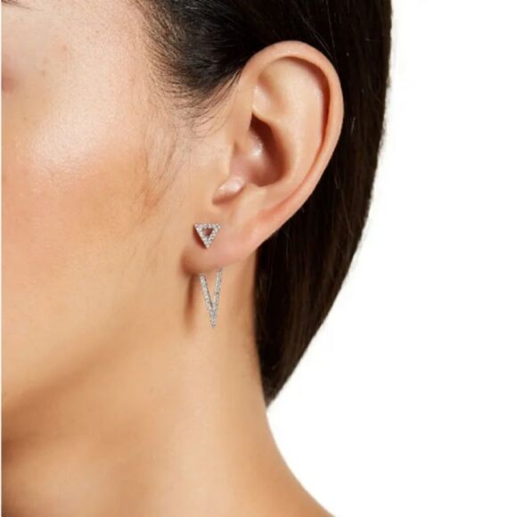 Adornia Sterling Silver Swarovski Crystal Double Triangle Post Earrings - Picture 1 of 2